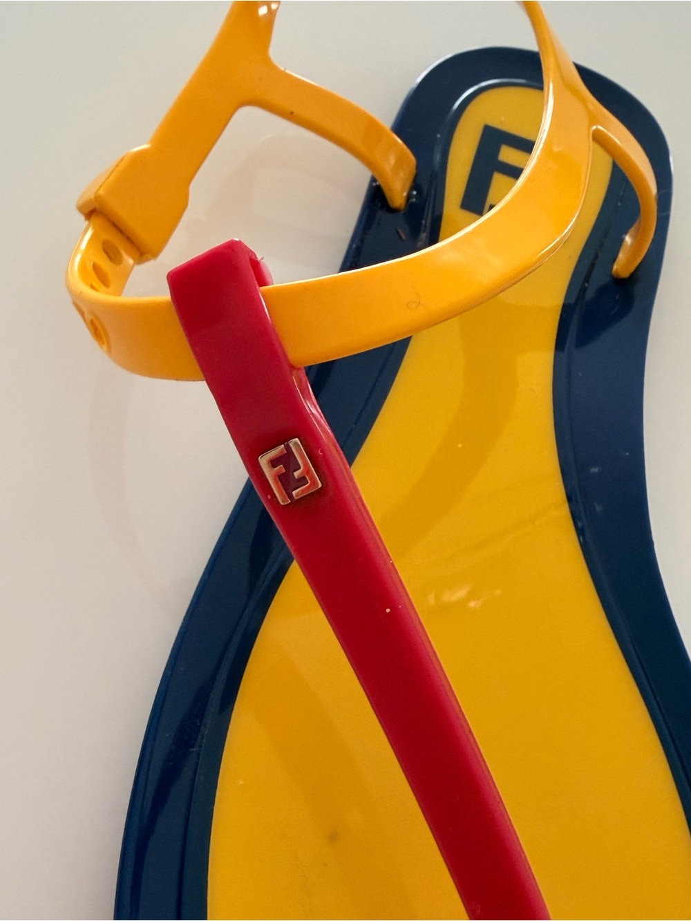 Authentic Fendi Yellow Navy Red Jelly T-Strap Sandals - Picture 2 of 4